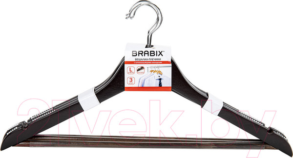 Изображение товара Набор деревянных вешалок-плечиков Brabix 607476 (3шт, дерево)