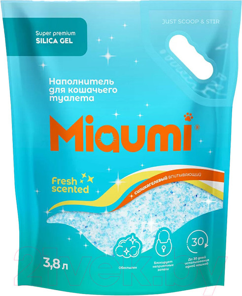 Изображение товара Наполнитель для туалета Miaumi Silica Gel силикагелевый с ароматом свежести (3.8л)