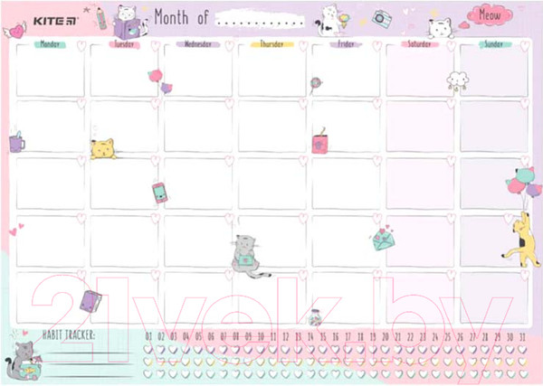 Изображение товара Планинг Kite Cats. Настенный на месяц + маркер / 22-470-2 K