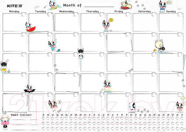 Изображение товара Планинг Kite Funny Dogs. Настенный на месяц + маркер / 22-470-3 K