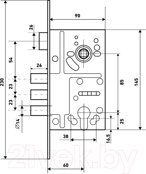 Изображение товара Корпус врезного замка БУЛАТ ЗВ4-3(14).60.85.08 (хром)