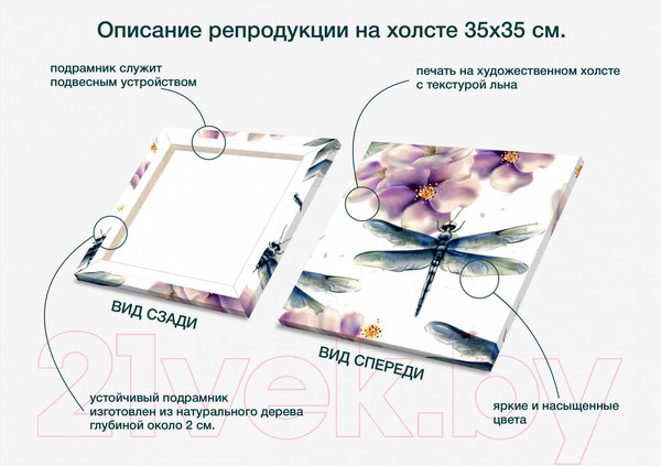 Изображение товара Картина Stamprint Стрекозы АT002 (35x35см)