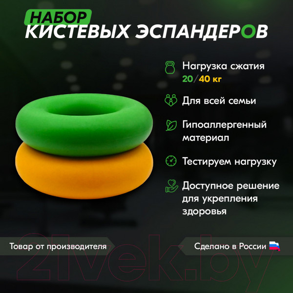 Изображение товара Набор эспандеров PROFITNESSLAB 13881 (2шт, зеленый/желтый)