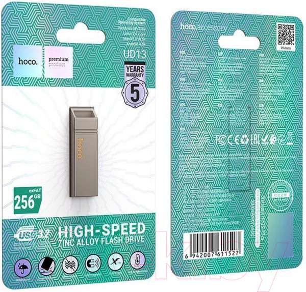 Изображение товара USB flash накопитель Hoco UD13 USB3.2 256Gb (металлик)