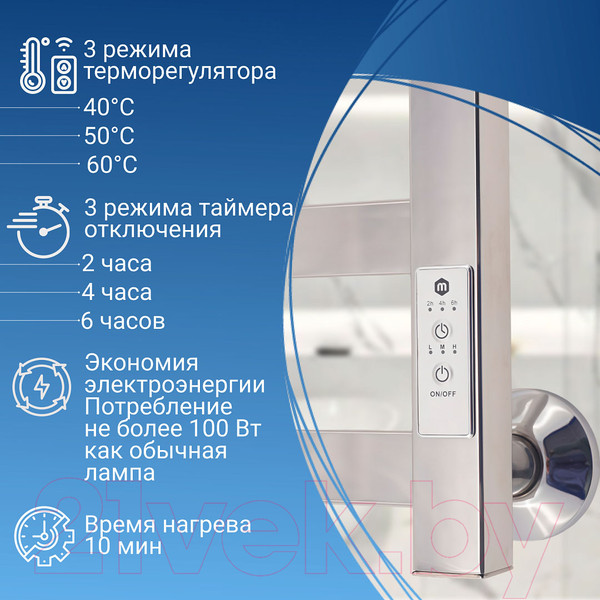 Изображение товара Полотенцесушитель электрический Маргроид Вид 81/10 СНШ Профильный 100x50 (таймер справа)