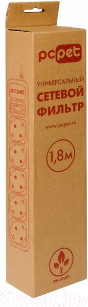 Изображение товара Сетевой фильтр PC Pet AP01006-1.8-B (1.8м, 5 розеток, черный)