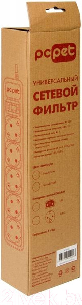Изображение товара Сетевой фильтр PC Pet AP01006-3-B (3м, 5 розеток, черный)