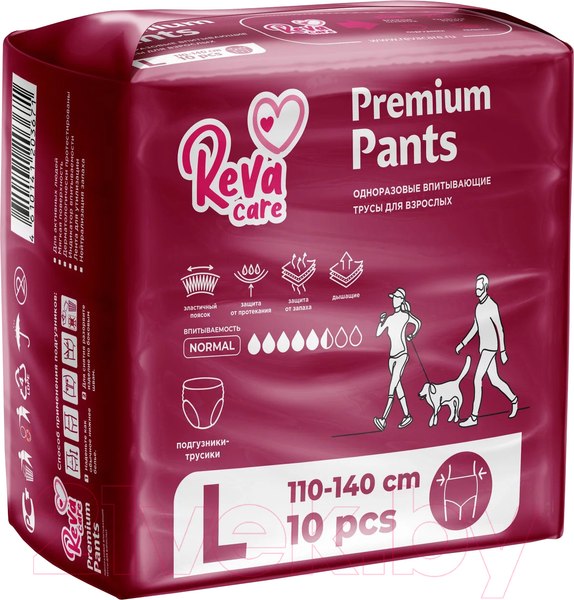 Трусы впитывающие для взрослых Reva Care L 110-140см (10шт)