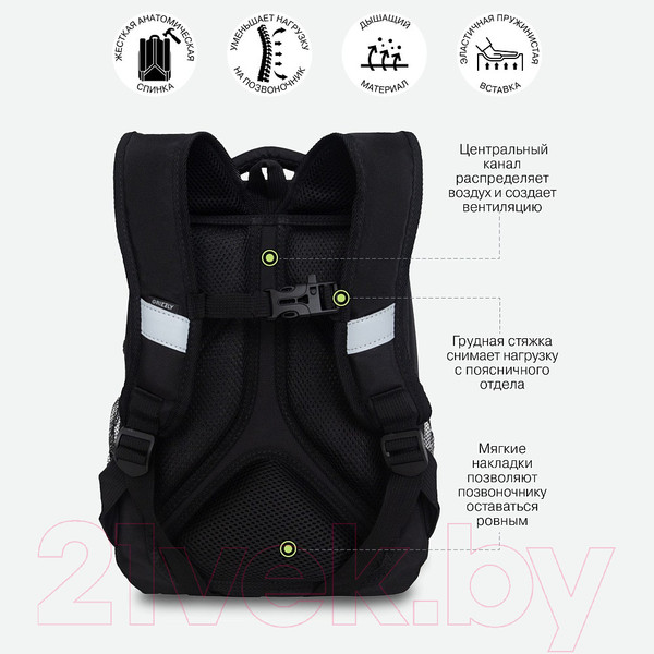 Изображение товара Школьный рюкзак Grizzly RAw-496-1 (черный/лавандовый)