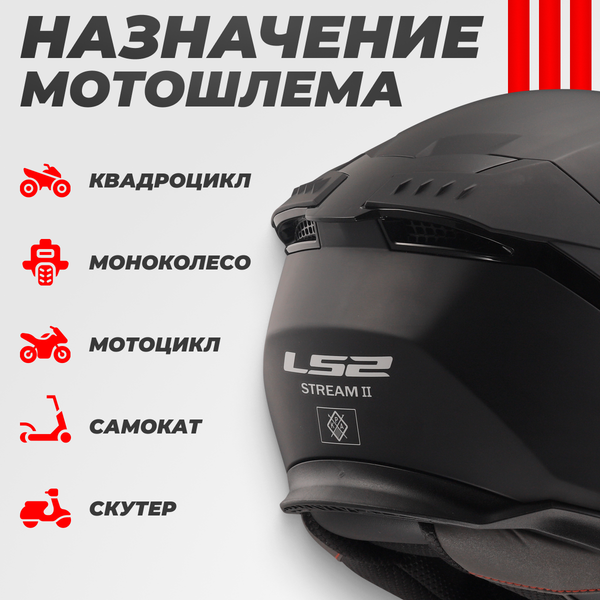 Изображение товара Мотошлем LS2 FF808 Stream II (M, черный матовый)