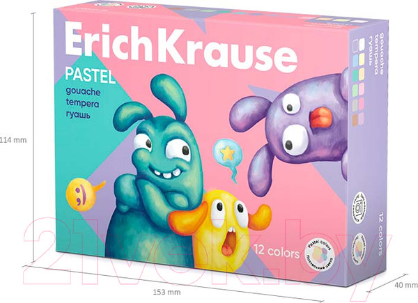 Изображение товара Гуашь Erich Krause Jolly Friends Pastel / 61419 (12цв)