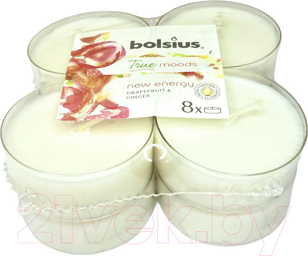 Изображение товара Набор свечей Bolsius Maxi Light 8h TM С ароматом грейпфрута и имбиря (8шт, белый)