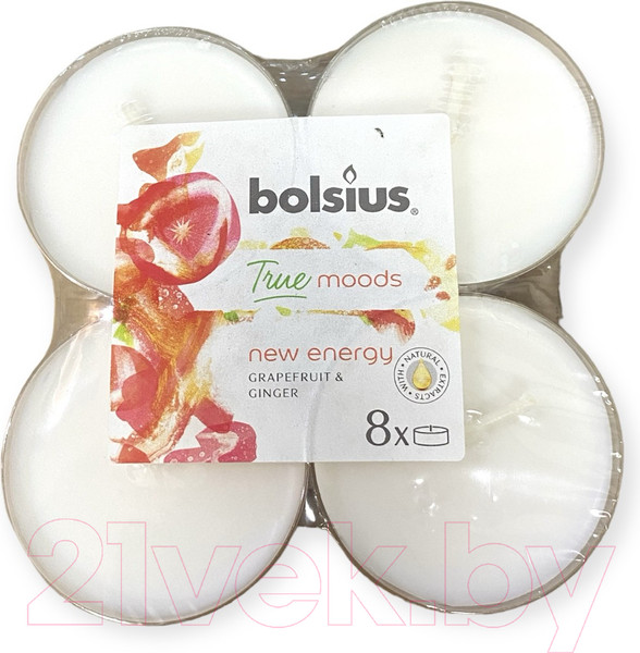 Изображение товара Набор свечей Bolsius Maxi Light 8h TM С ароматом грейпфрута и имбиря (8шт, белый)