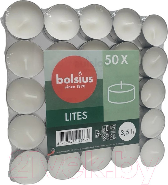 Изображение товара Набор свечей Bolsius Чайные парафиновые на 3.5 часа горения (50шт)