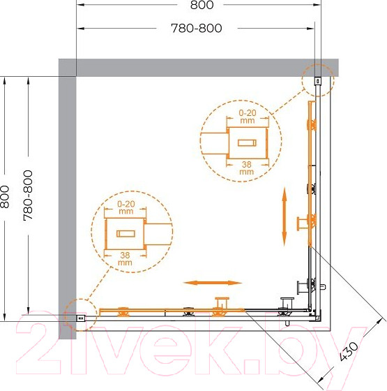 Изображение товара Душевой уголок Cezares RELAX-304-A-2-80-C-BORO (брашированное золото)