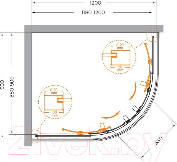 Изображение товара Душевой уголок Cezares RELAX-304-RH-2-120/90-C-GM (оружейная сталь)