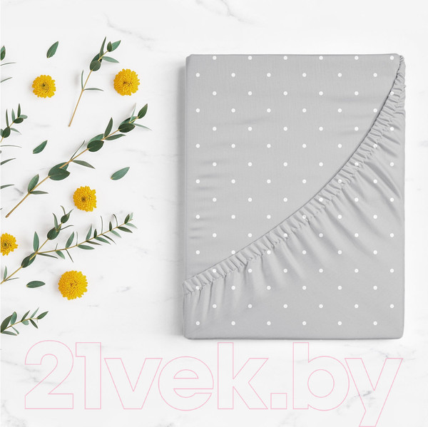 Изображение товара Простыня для малышей Облачко Поплин на резинке 60x120 Grey Dots рез 60/120 8420/1 ПН