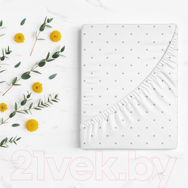 Изображение товара Простыня для малышей Облачко Поплин на резинке 60x120 White dots рез 60/120 8420/3