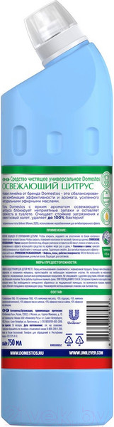Изображение товара Универсальное чистящее средство Domestos Освежающий цитрус (750мл)