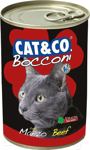 Изображение товара Влажный корм для кошек Adragna Cat&Co кусочки говядины в соусе (405г)