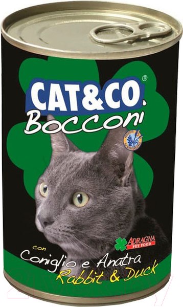 Изображение товара Влажный корм для кошек Adragna Cat&Co кусочки кролика и утки в соусе (405г)
