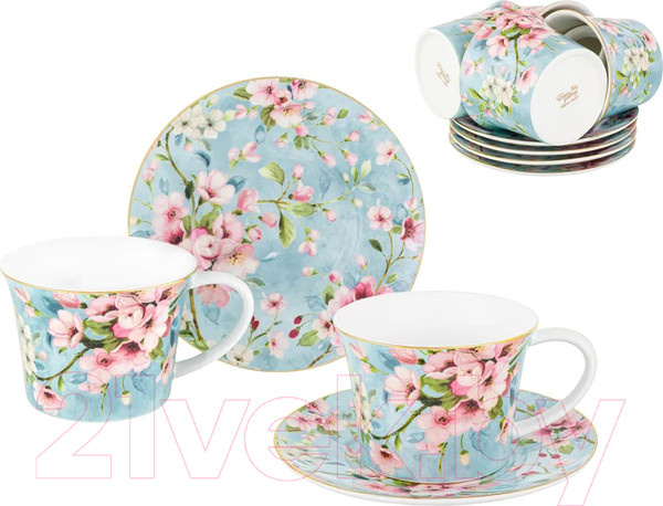 Изображение товара Набор для чая/кофе Elan Gallery Яблоневый цвет на голубом / 420438 