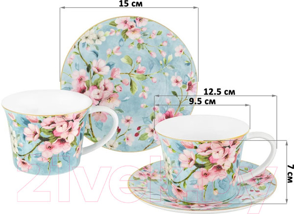 Изображение товара Набор для чая/кофе Elan Gallery Яблоневый цвет на голубом / 420438 