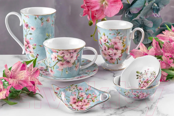 Изображение товара Набор для чая/кофе Elan Gallery Яблоневый цвет на голубом / 420438 