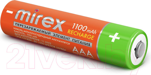 Изображение товара Комплект аккумуляторов Mirex AAA 1100мАч / HR03 (2шт)