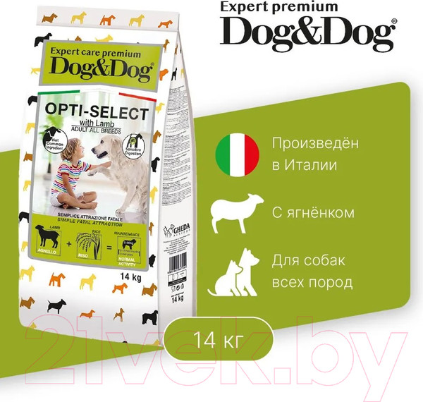 Изображение товара Сухой корм для собак Dog & Dog Expert Opti-Select с ягненоком и рисом (14кг)