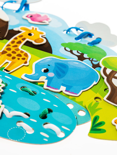 Изображение товара Развивающий игровой набор Baby Toys Шнуровки и липучки Сафари / 02928
