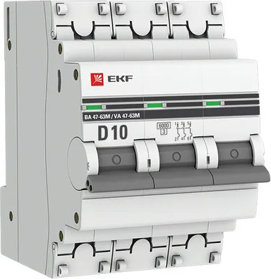 Изображение товара Выключатель автоматический EKF PROxima 3P 10А (C) 6кА ВА 47-63M / mcb4763m-6-3-10D-pro