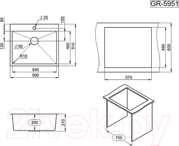 Изображение товара Мойка кухонная GRANULA GR-5951 (сатин)