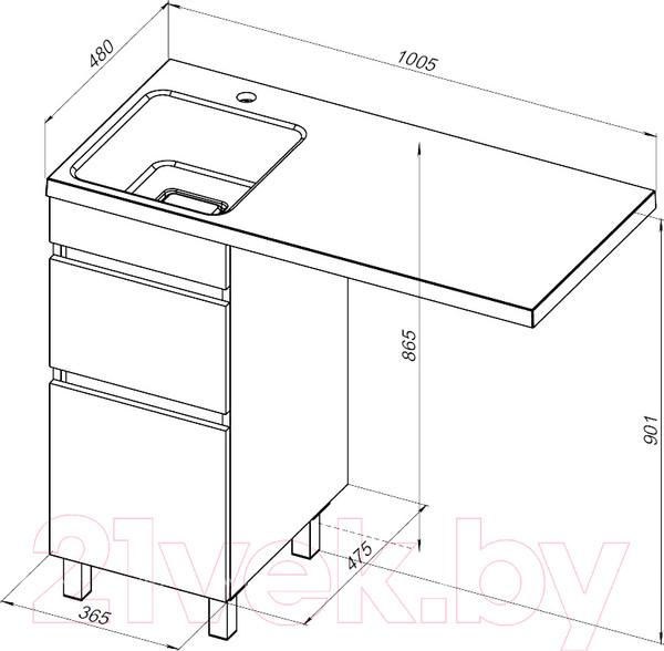 Изображение товара Тумба под умывальник Aquanet Вега 40 / 329122 (белый глянец)