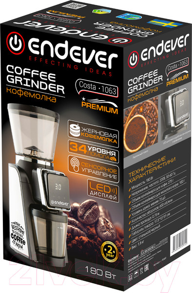 Изображение товара Кофемолка Endever Costa-1063 (стальной/черный)