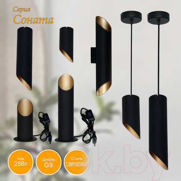 Изображение товара Потолочный светильник Элетех Соната 111 НПБ 01-25-101 G9 / 1005405287 (черный/золото)
