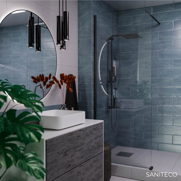 Изображение товара Душевая стенка Saniteco Walk-In SN-W6TB110 (110x200, прозрачное стекло, черный профиль)