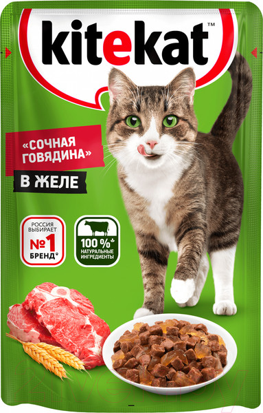 Изображение товара Влажный корм для кошек Kitekat С говядиной в желе (85г)