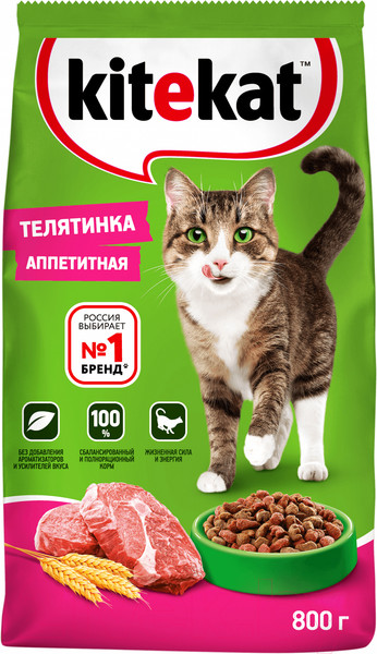 Изображение товара Сухой корм для кошек Kitekat Телятинка аппетитная (800г)