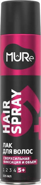 Изображение товара Лак для укладки волос MURE 5+ Max Hold & Volume Сверхсильная фиксация (225мл)
