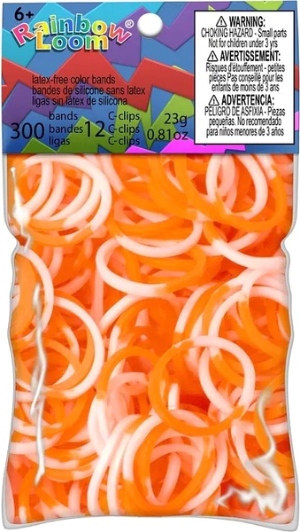 Изображение товара Набор для плетения Rainbow Loom Набор резинок / B0043 (оранжевый/белый)