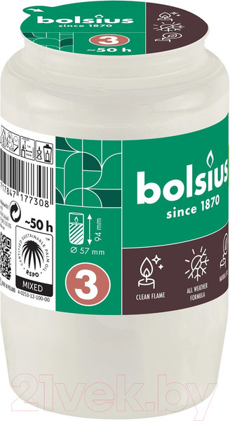 Изображение товара Набор свечей Bolsius Ритуальные масляные Copmo rc3 rspo mb 3 дня горения (белый)