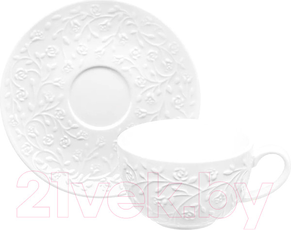 Изображение товара Чашка с блюдцем Elan Gallery Веточки-цветочки / 630058 