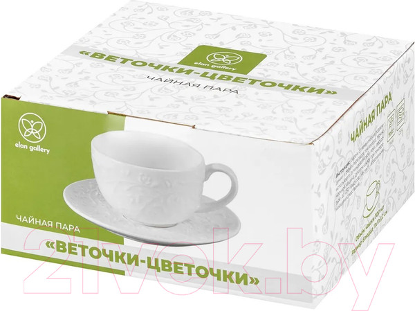 Изображение товара Чашка с блюдцем Elan Gallery Веточки-цветочки / 630058 