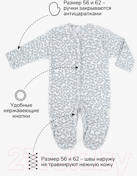 Изображение товара Комплект одежды для малышей Amarobaby Nature / AB-OD23-3101N/00-68 (белый/леопард, р.68)
