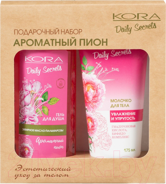Изображение товара Набор косметики для тела Kora Ароматный пион Увлажнение и упругость Молочко д/тела+Гель д/д (175мл+250мл)