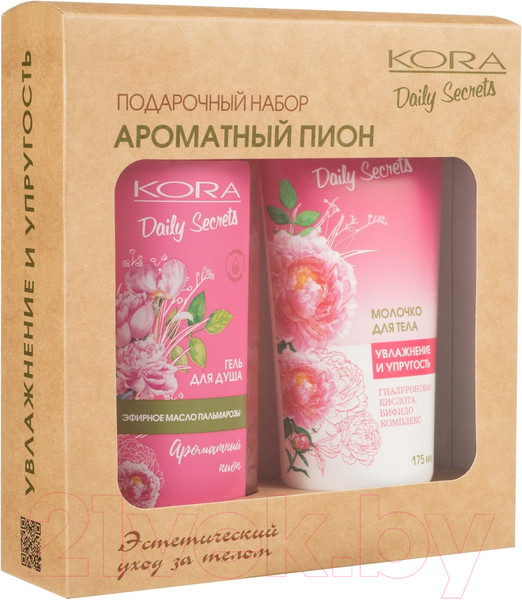 Изображение товара Набор косметики для тела Kora Ароматный пион Увлажнение и упругость Молочко д/тела+Гель д/д (175мл+250мл)