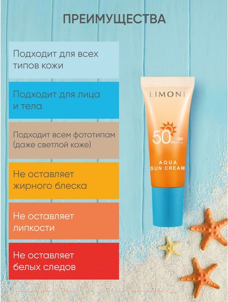 Изображение товара Крем солнцезащитный Limoni Aqua Sun Cream SPF 50+ РА++++ (25мл)