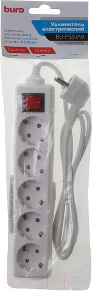 Изображение товара Удлинитель Buro BU-PS5.1/W (1.5м, белый)