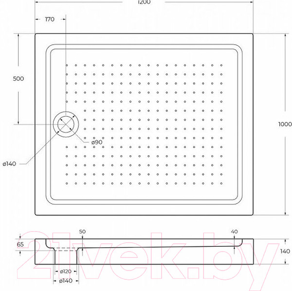 Изображение товара Душевой поддон BelBagno TRAY-BB-AH-120/100-15-W